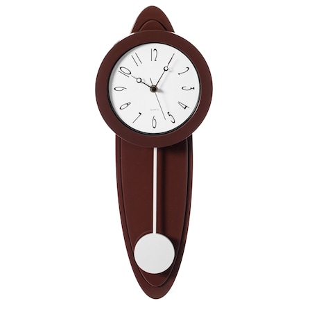 Quickway Imports Modern Grandfather Brown Oval Pendulum Plastic Wall Clock for Living Room, Kitchen, or Dining Room QI004146
